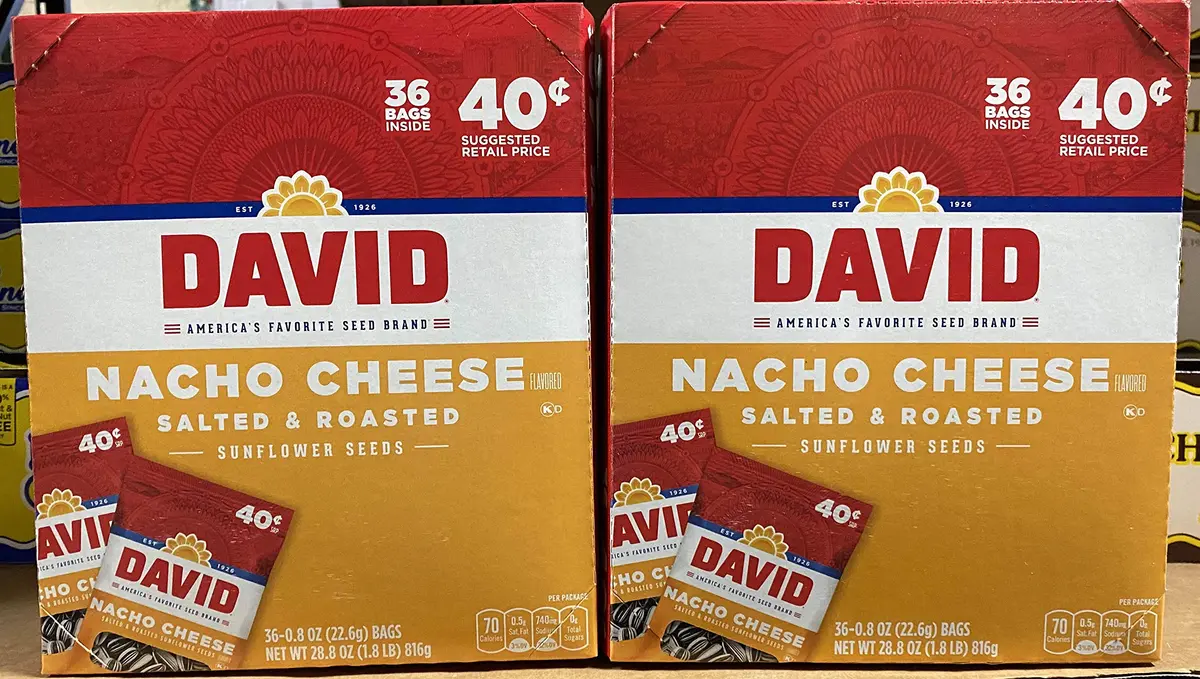 Candy World David Sunflower Seeds Nacho Cheese 0.8oz (72 Bags) | Gluten-Free Snack for India - main product image