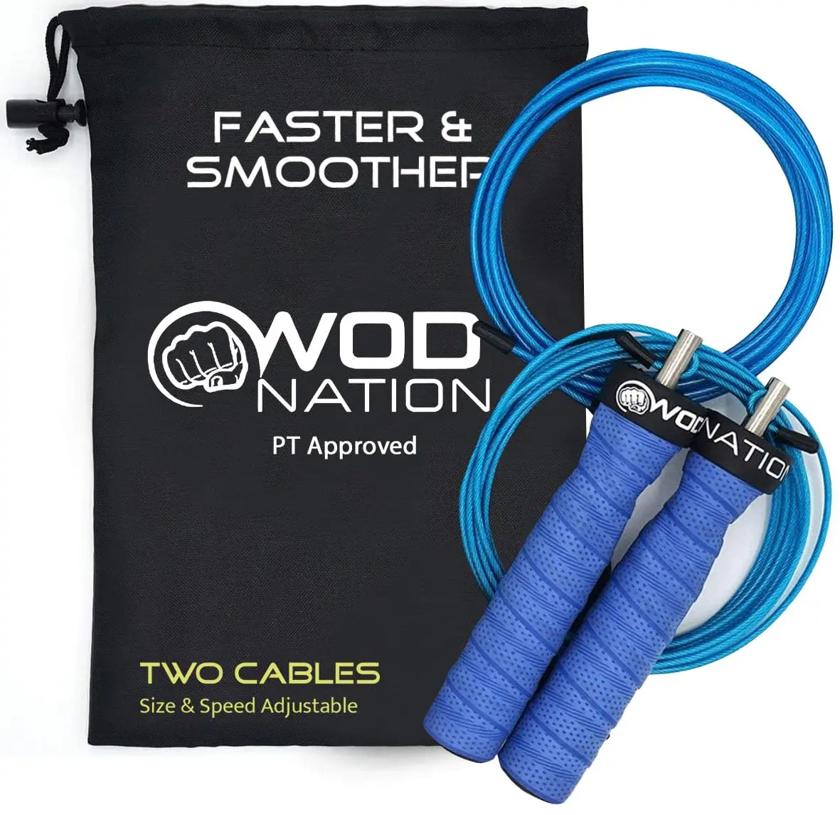 WOD Nation Adjustable Jump Rope Blue 3.5m (11 ft) | Dual Cable Speed & Weighted Workout - main product image