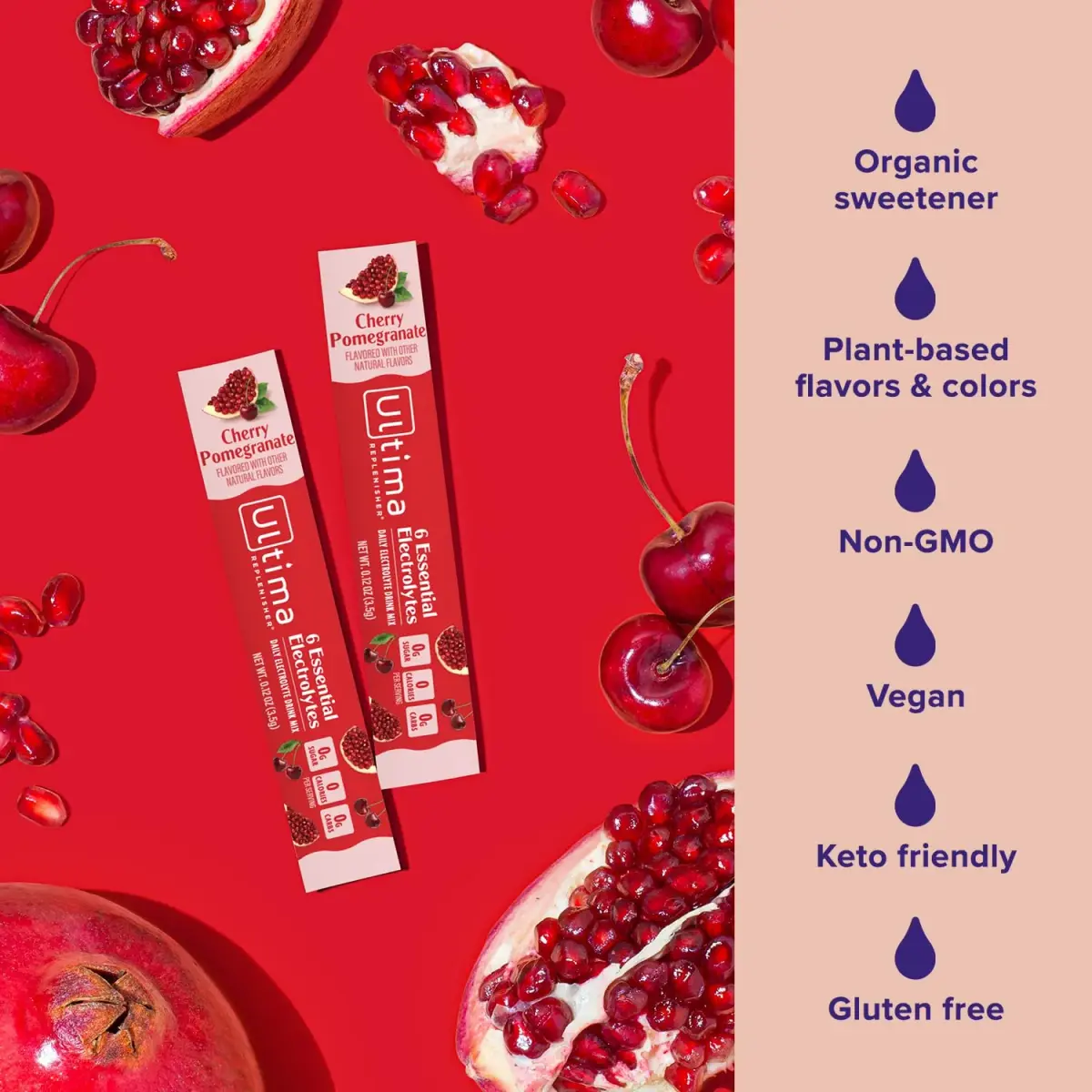 Ultima Replenisher Cherry Pomegranate Electrolyte Powder Stickpacks 20 Count (2.4 oz) | Sugar-Free Hydration with 6 Key Electrolytes - view 4
