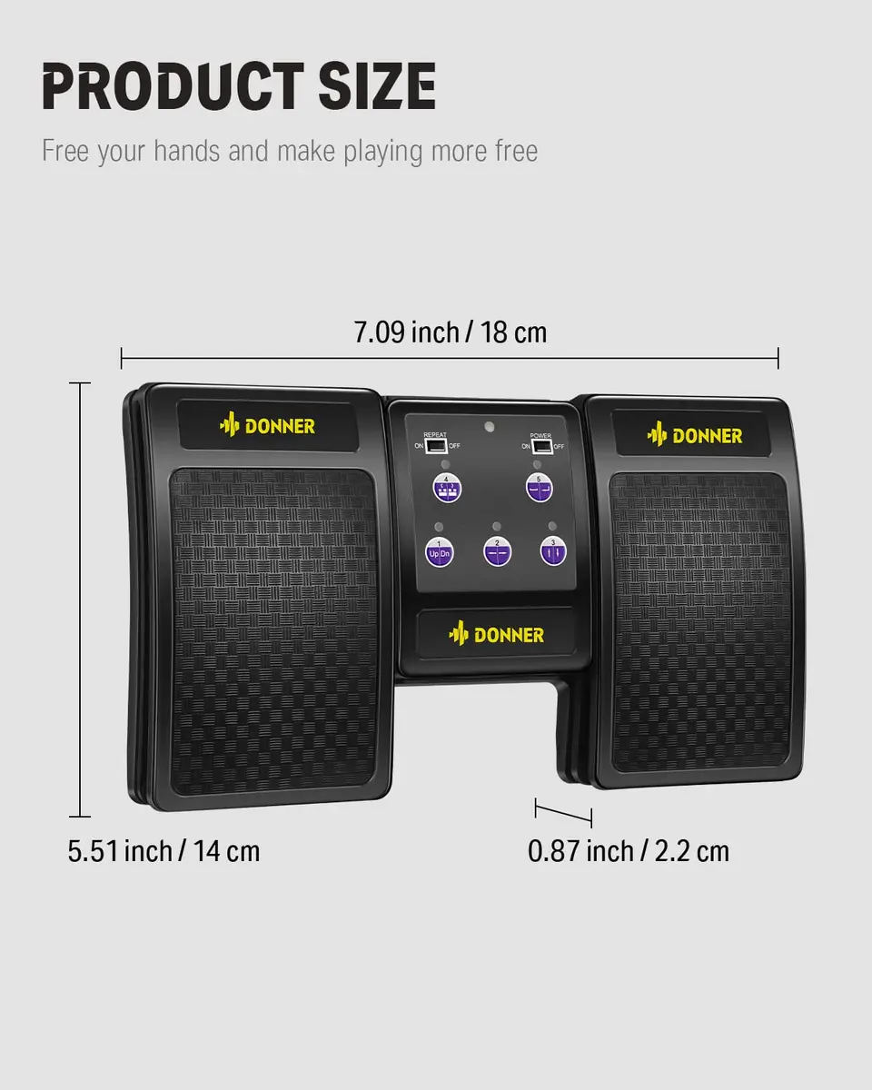 Donner Wireless Bluetooth Pedal for iPad Tablets Phone | Hands-Free Page Turn Control - view 3