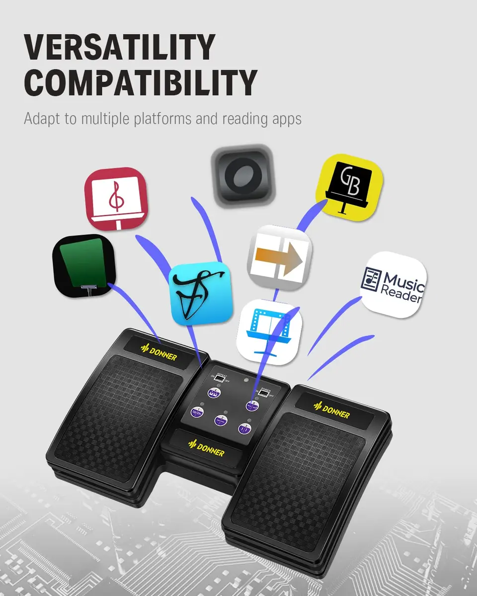 Donner Wireless Bluetooth Pedal for iPad Tablets Phone | Hands-Free Page Turn Control - view 4