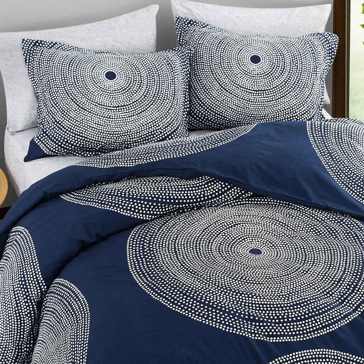 MARIMEKKO Queen Duvet Cover Set with Shams, Cotton Percale | Geometric Pattern, 200 Thread Count, Modern Scandinavian Design - view 4