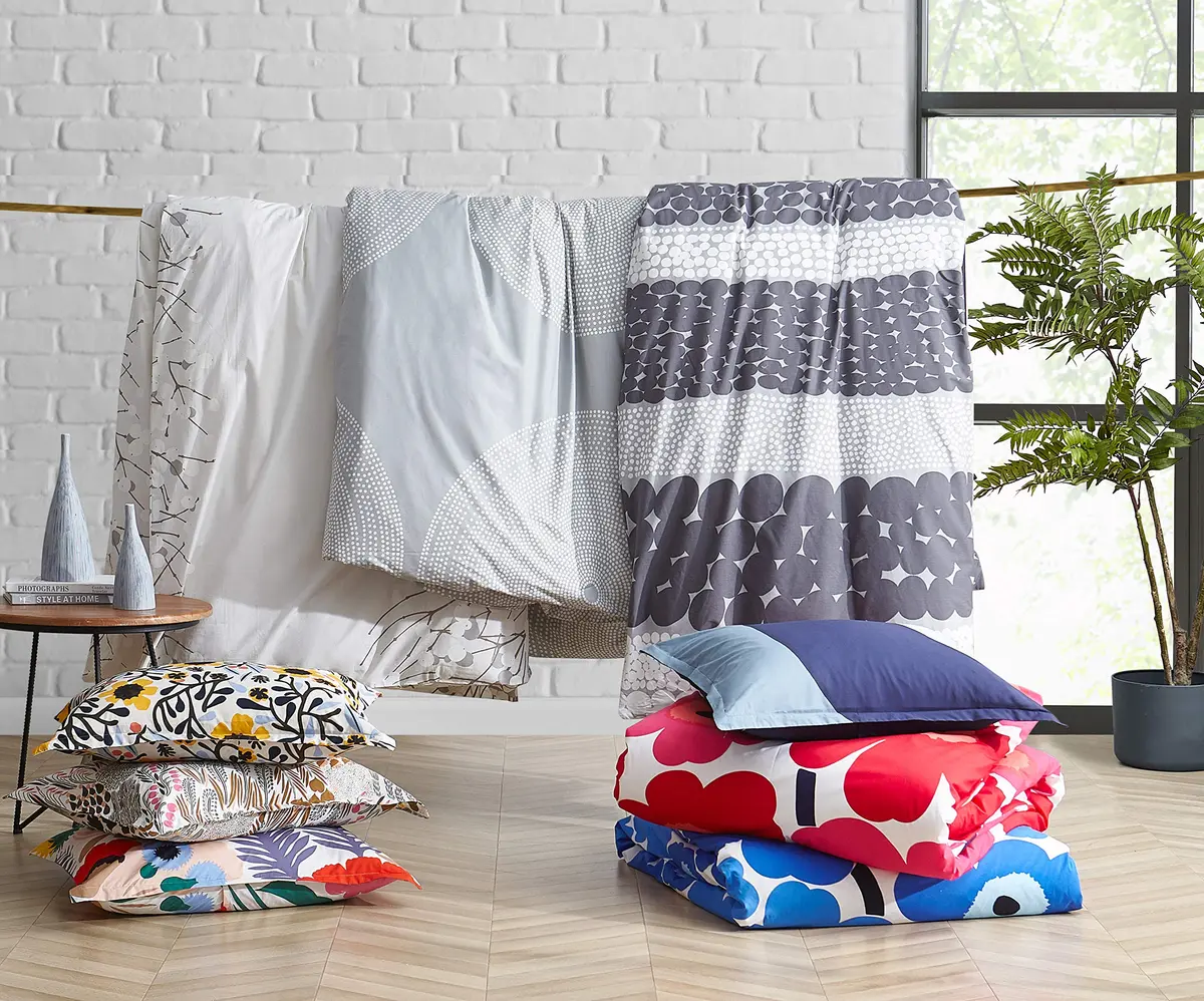 MARIMEKKO Queen Duvet Cover Set with Shams, Cotton Percale | Geometric Pattern, 200 Thread Count, Modern Scandinavian Design - view 8