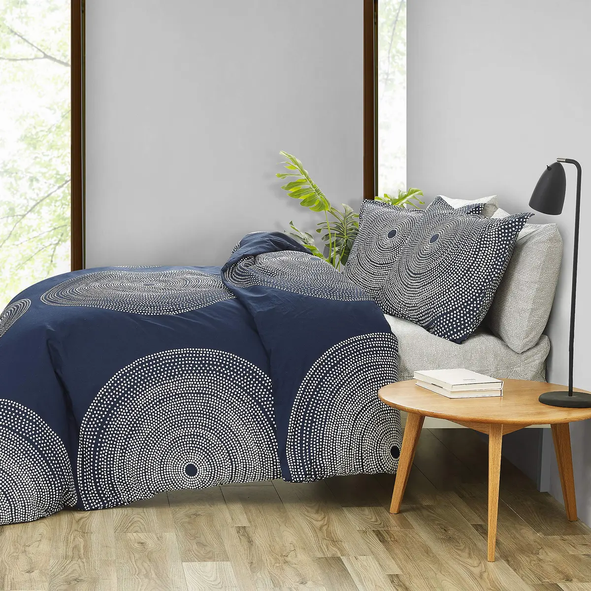 MARIMEKKO Queen Duvet Cover Set with Shams, Cotton Percale | Geometric Pattern, 200 Thread Count, Modern Scandinavian Design - view 2