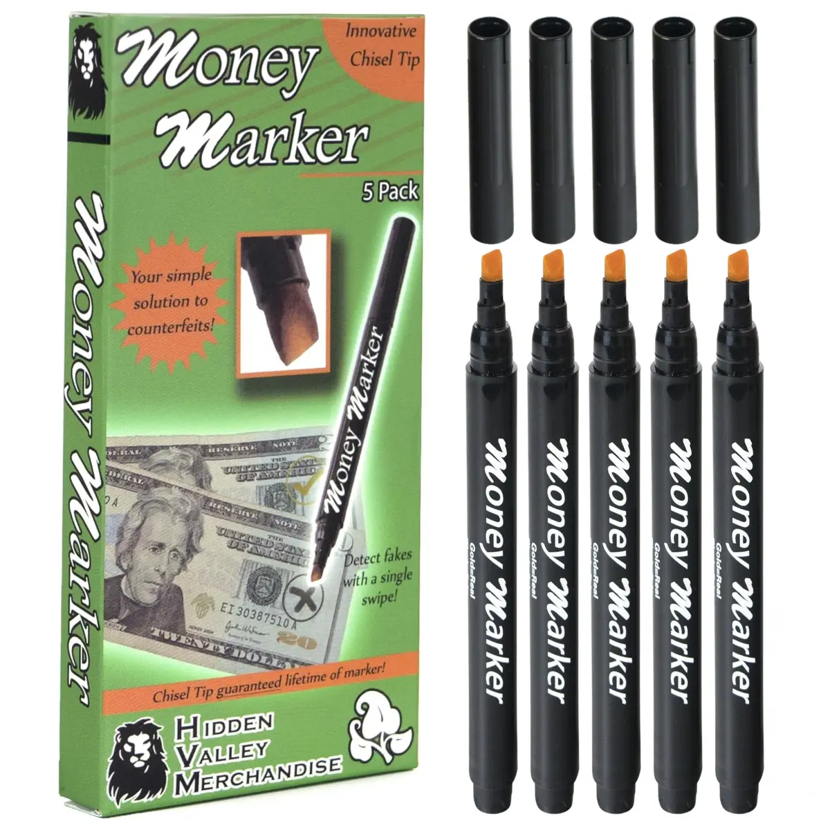 HVM Counterfeit Money Detector Pen 5-Pack | Detect Fake Bills - main product image