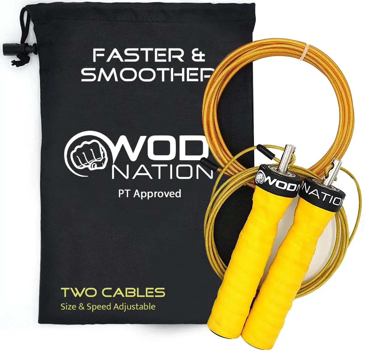 WOD Nation Alloy Steel Jump Rope with Two-Cable Design & Travel Bag, 11 ft (3.35 m) | Adjustable Speed Rope for Fitness - main product image
