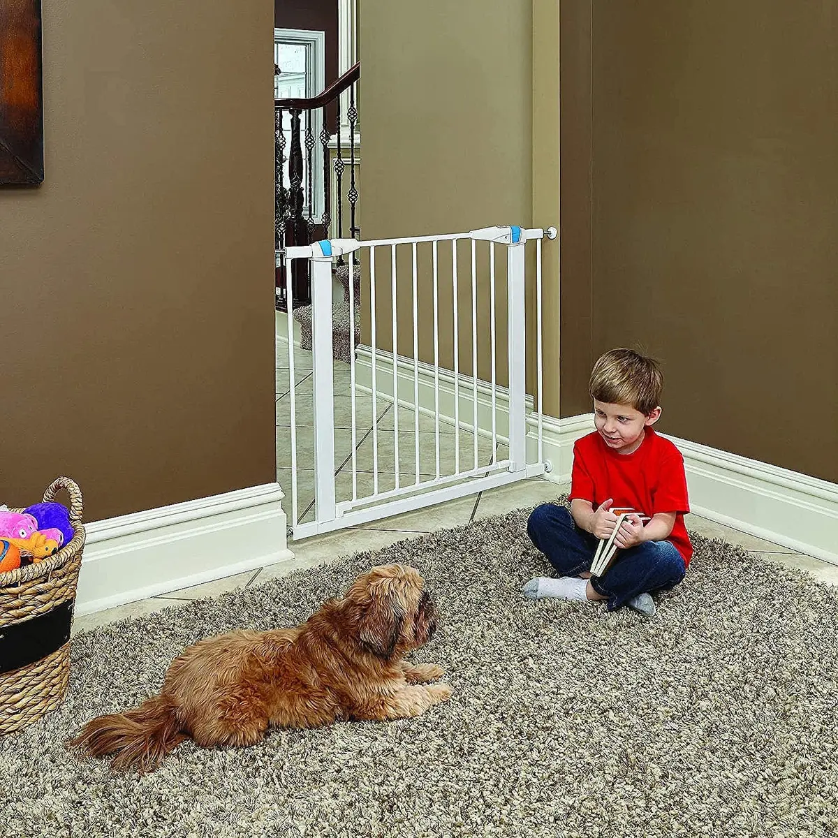 MidWest Homes for Pets 29" Steel Dog Gate with Glow Strips | Pressure Mount, Auto-Close, White - view 7