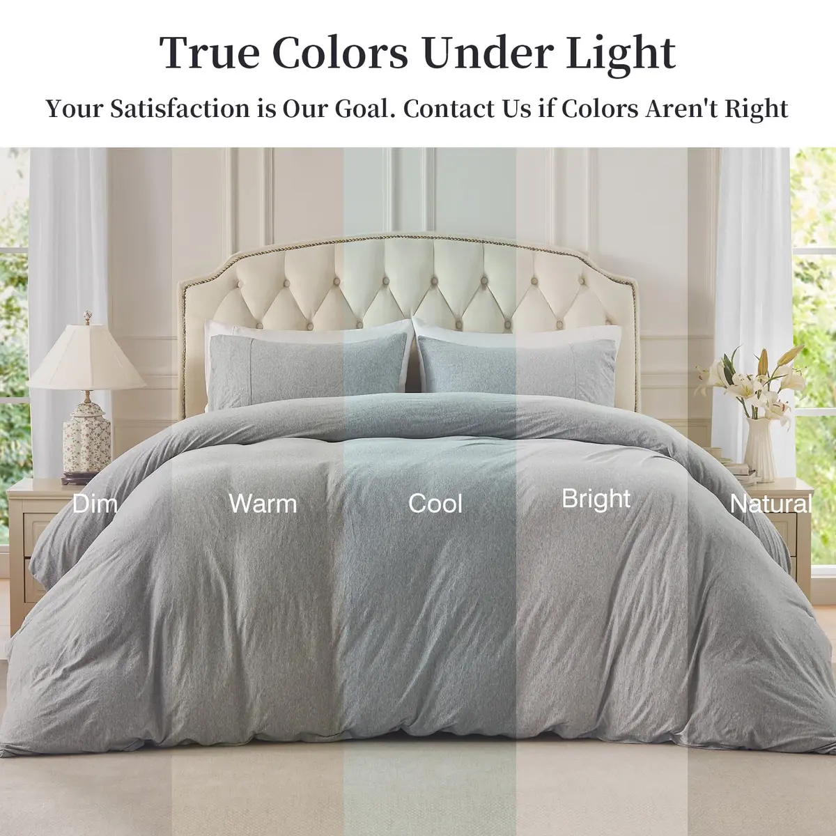 PURE ERA Jersey Knit Duvet Cover Set Heather Grey Queen | Ultra Soft, Breathable Cotton, Zipper & Corner Ties - view 5
