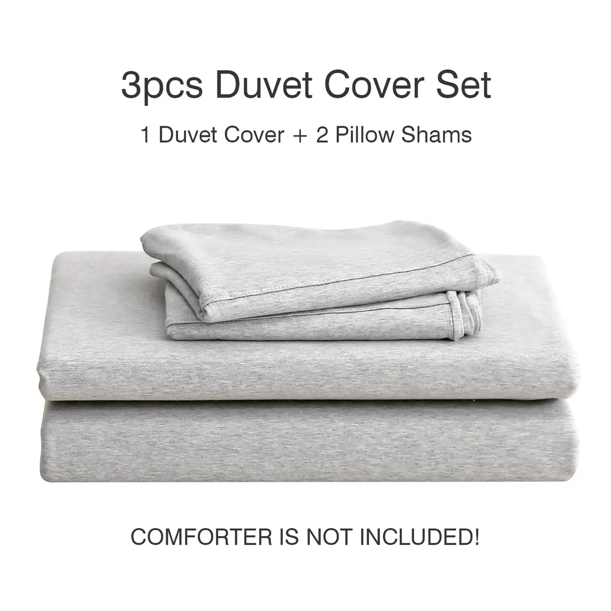 PURE ERA Jersey Knit Duvet Cover Set Heather Grey Queen | Ultra Soft, Breathable Cotton, Zipper & Corner Ties - view 7