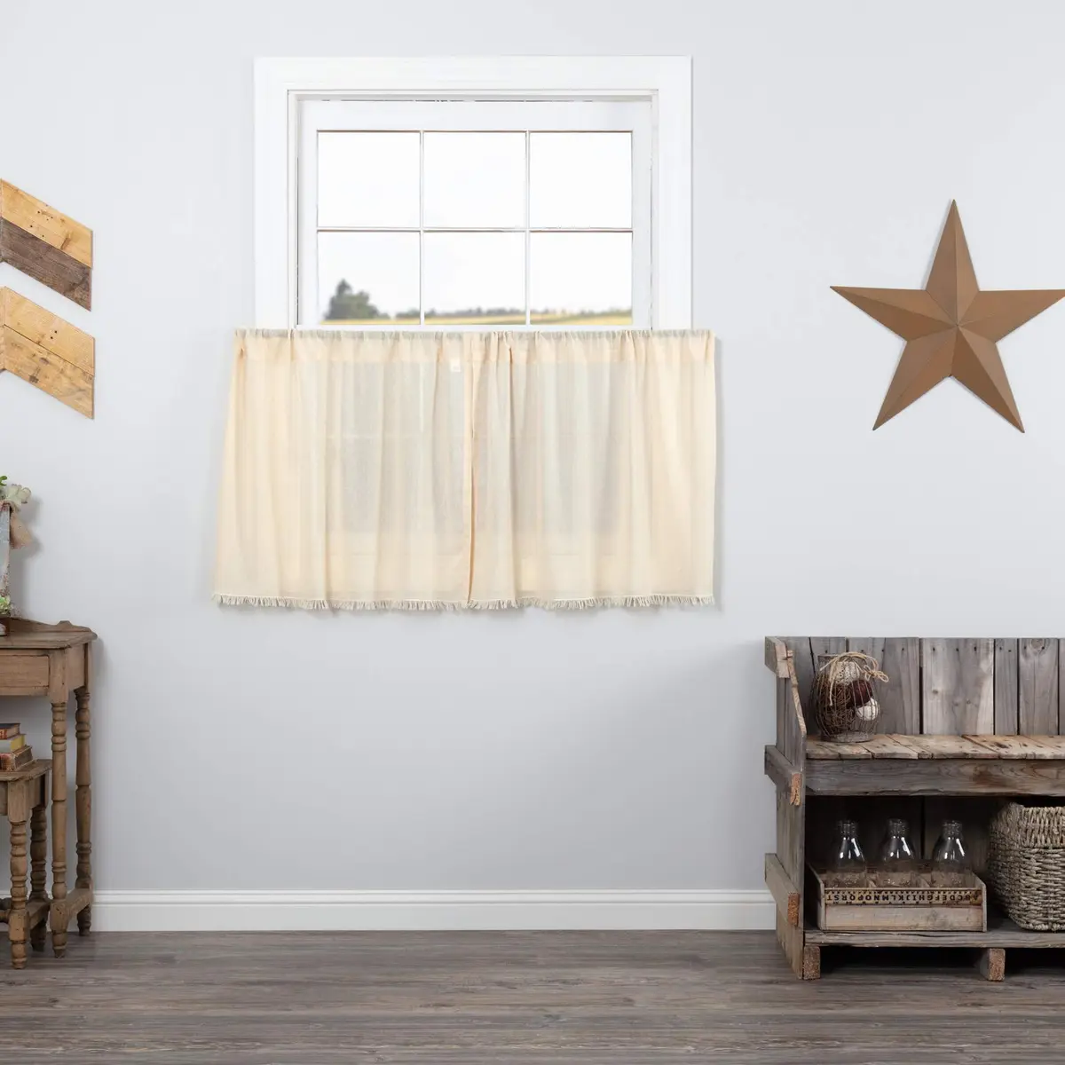 VHC Brands Tobacco Cloth Natural Curtain, Tier 24x36, 2 | Sheer, Rustic Farmhouse Style - main product image