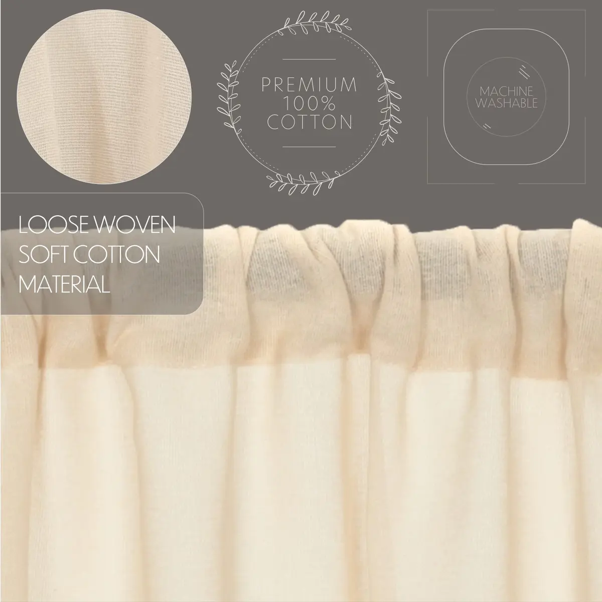 VHC Brands Tobacco Cloth Natural Curtain, Tier 24x36, 2 | Sheer, Rustic Farmhouse Style - view 4