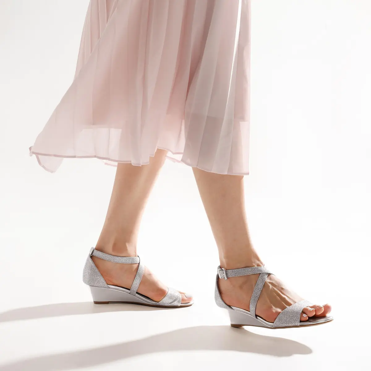 DREAM PAIRS Women's Low Wedge Sandals Ankle Strap Open Toe Size 9.5 Silver | Summer Dress Shoes - view 9