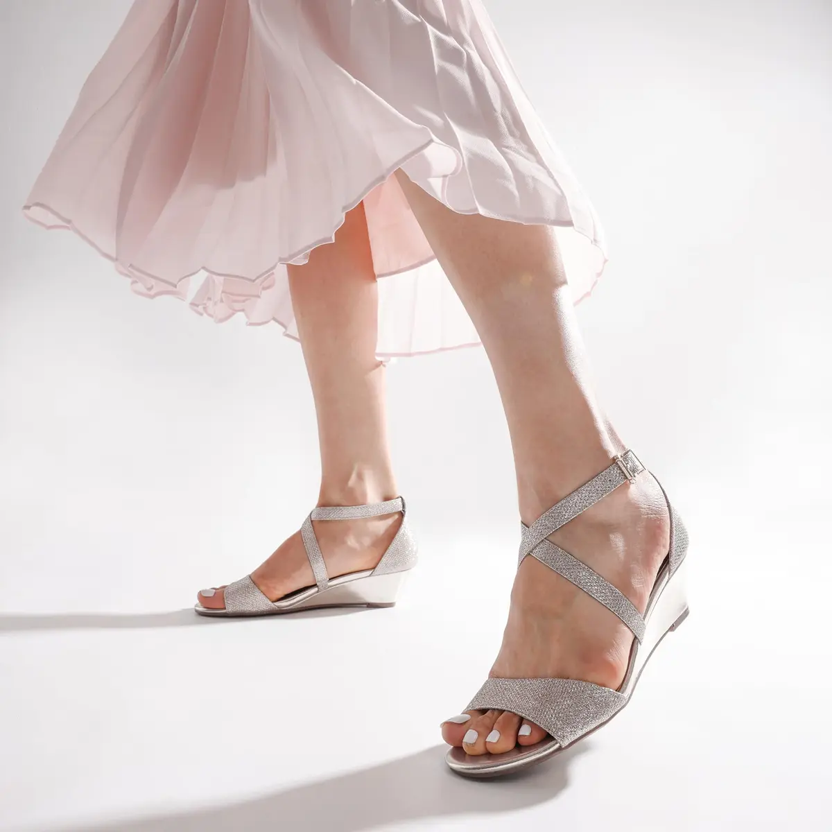 DREAM PAIRS Women's Low Wedge Sandals Ankle Strap Open Toe Size 9.5 Silver | Summer Dress Shoes - view 2