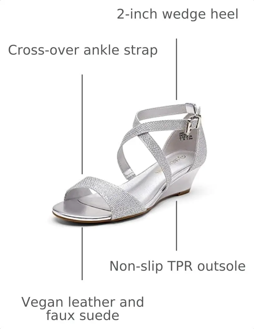 DREAM PAIRS Women's Low Wedge Sandals Ankle Strap Open Toe Size 9.5 Silver | Summer Dress Shoes - view 3