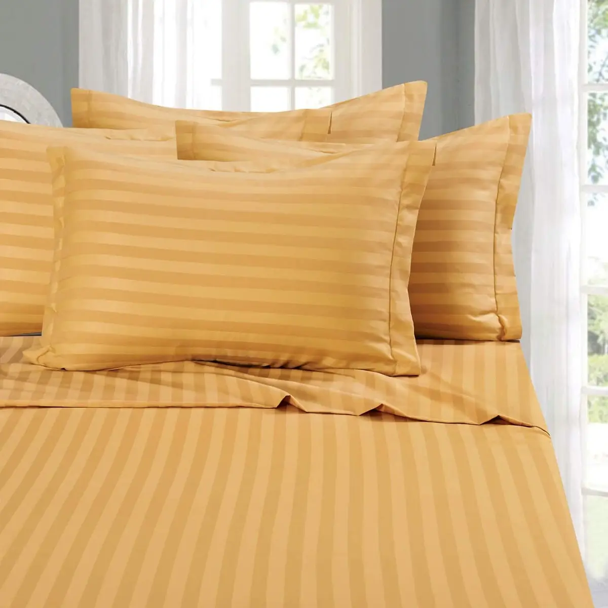Elegant Comfort 1500 Thread Count Damask Stripe Full Bed Sheet Set | Wrinkle-Resistant Microfiber - main product image