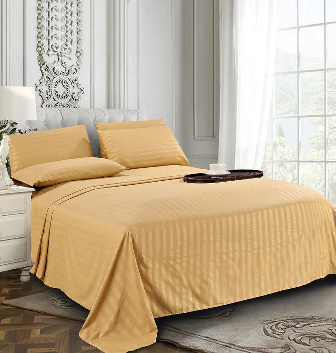 Elegant Comfort 1500 Thread Count Damask Stripe Full Bed Sheet Set | Wrinkle-Resistant Microfiber - view 3
