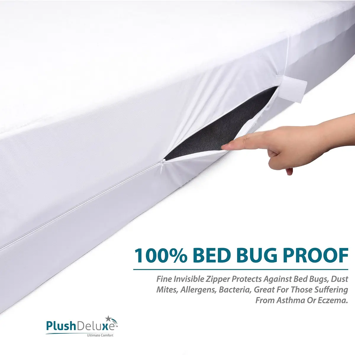 PlushDeluxe Twin-XL Mattress Encasement 39X80 Waterproof Bedbug Proof Hypoallergenic Cotton Terry - view 4