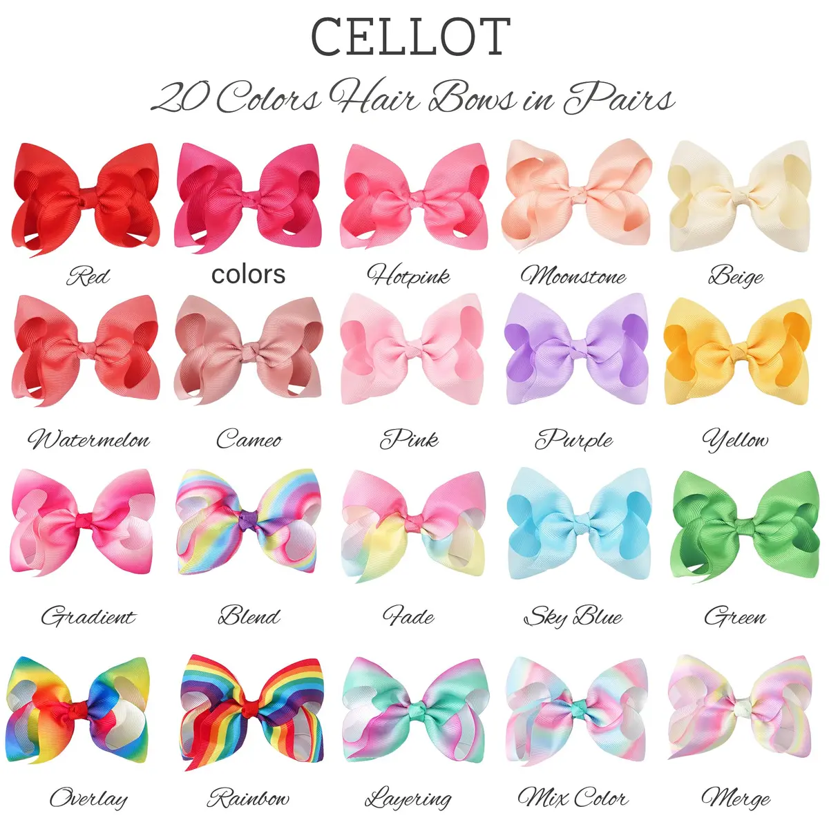 CÉLLOT 40Pcs 4.5 Inch Hair Bow for Girls Toddler Hair Accessories | Bright Rainbow Colors, Handmade, Alligator Clips, 4.5 Inch - view 8