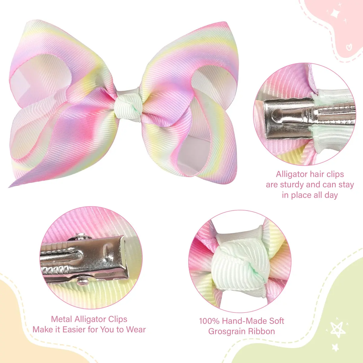 CÉLLOT 40Pcs 4.5 Inch Hair Bow for Girls Toddler Hair Accessories | Bright Rainbow Colors, Handmade, Alligator Clips, 4.5 Inch - view 3