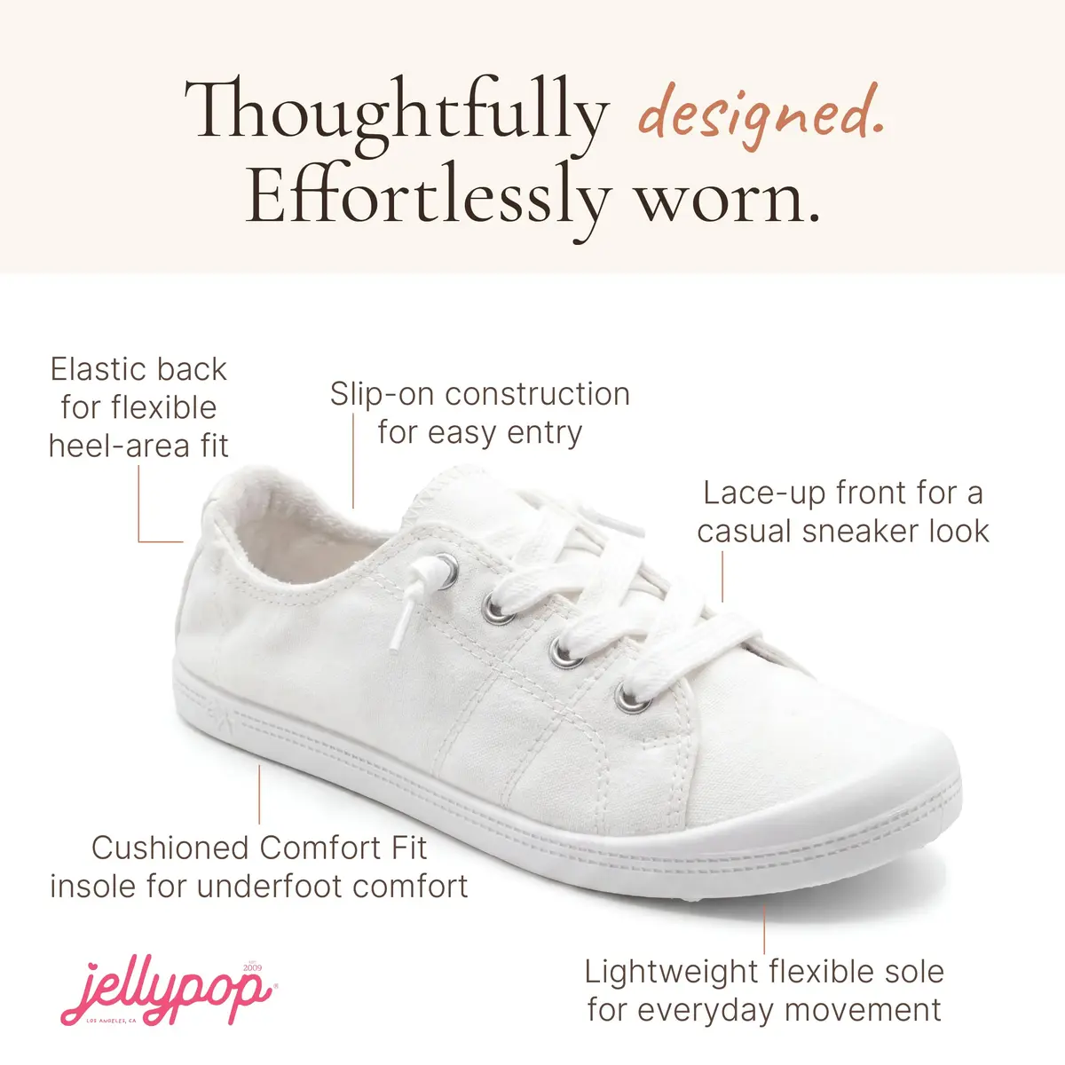 Jellypop Women's Dallas Shoe, White, US 8 | Lightweight Canvas Sneakers for Casual Wear - view 5