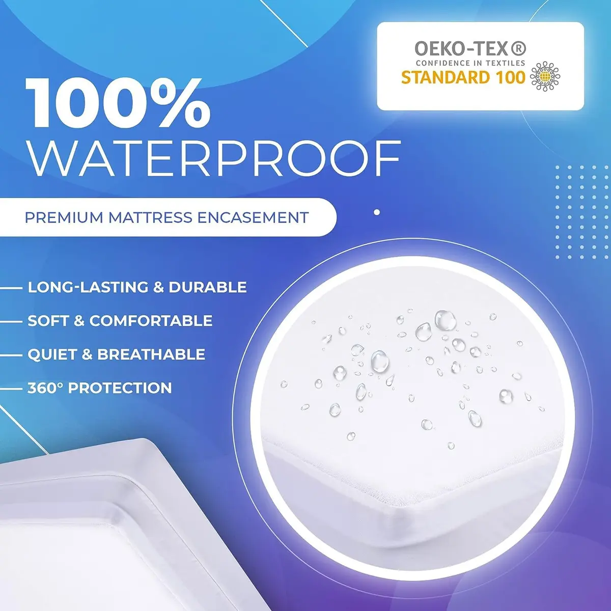 PlushDeluxe Mattress Encasement 100% Waterproof Twin | Soft Cotton Terry, Zippered, Hypoallergenic, 12-15" Deep - view 2