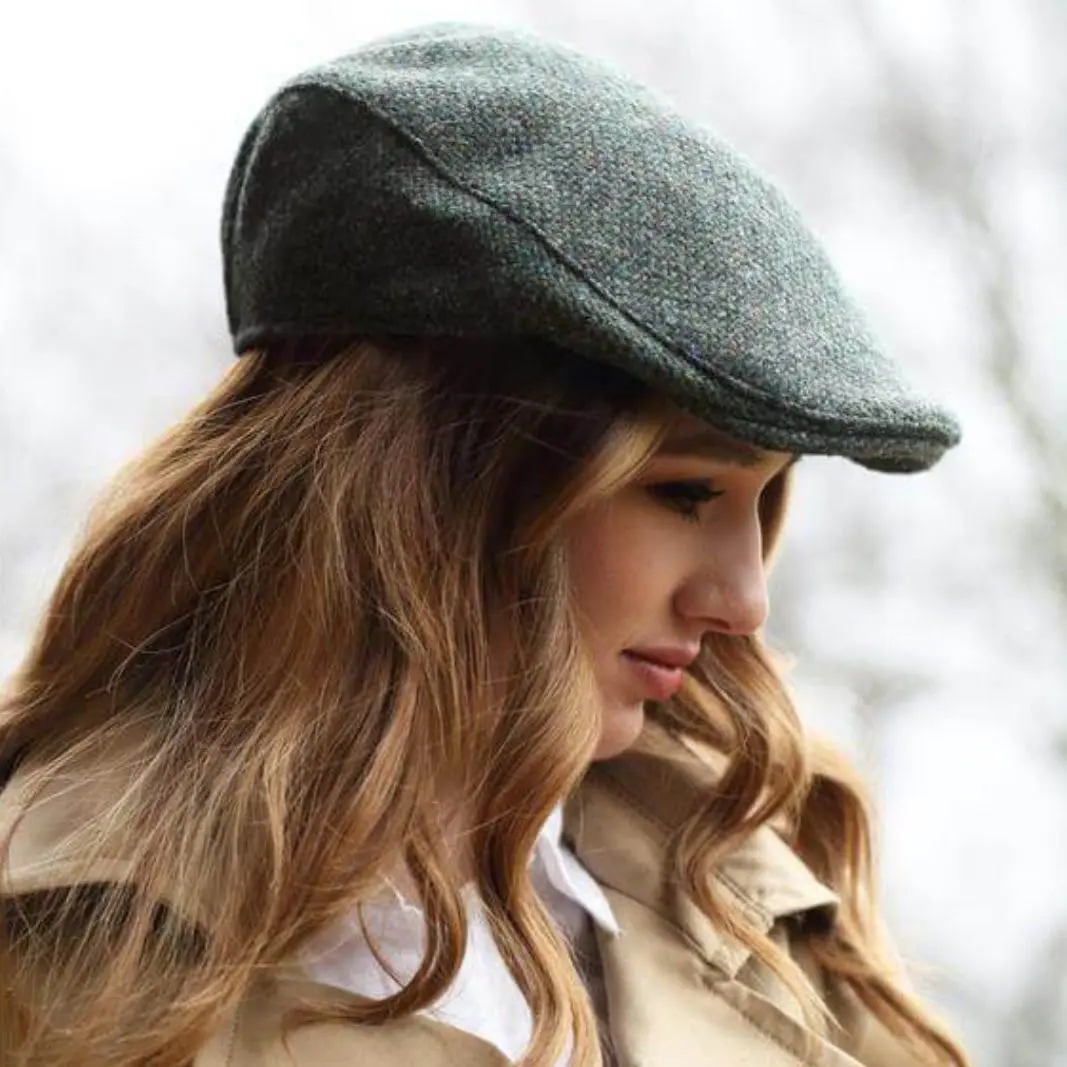 Hanna Hats Green Hat Large | Irish Wool Touring Cap with Satin Lining (Large, Green Fleck) - view 2