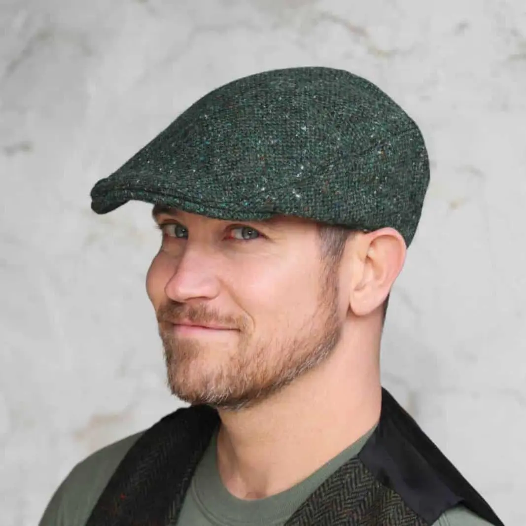 Hanna Hats Green Hat Large | Irish Wool Touring Cap with Satin Lining (Large, Green Fleck) - view 3