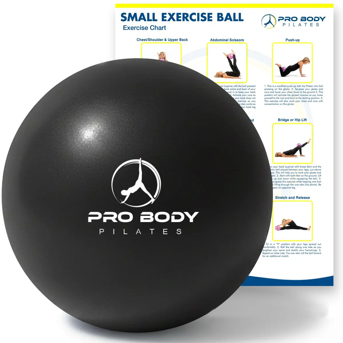ProBody Pilates Ball Small — 9 Inch Exercise Ball for Core & Rehab, Black | Anti-Burst PVC, Latex-Free - main product image
