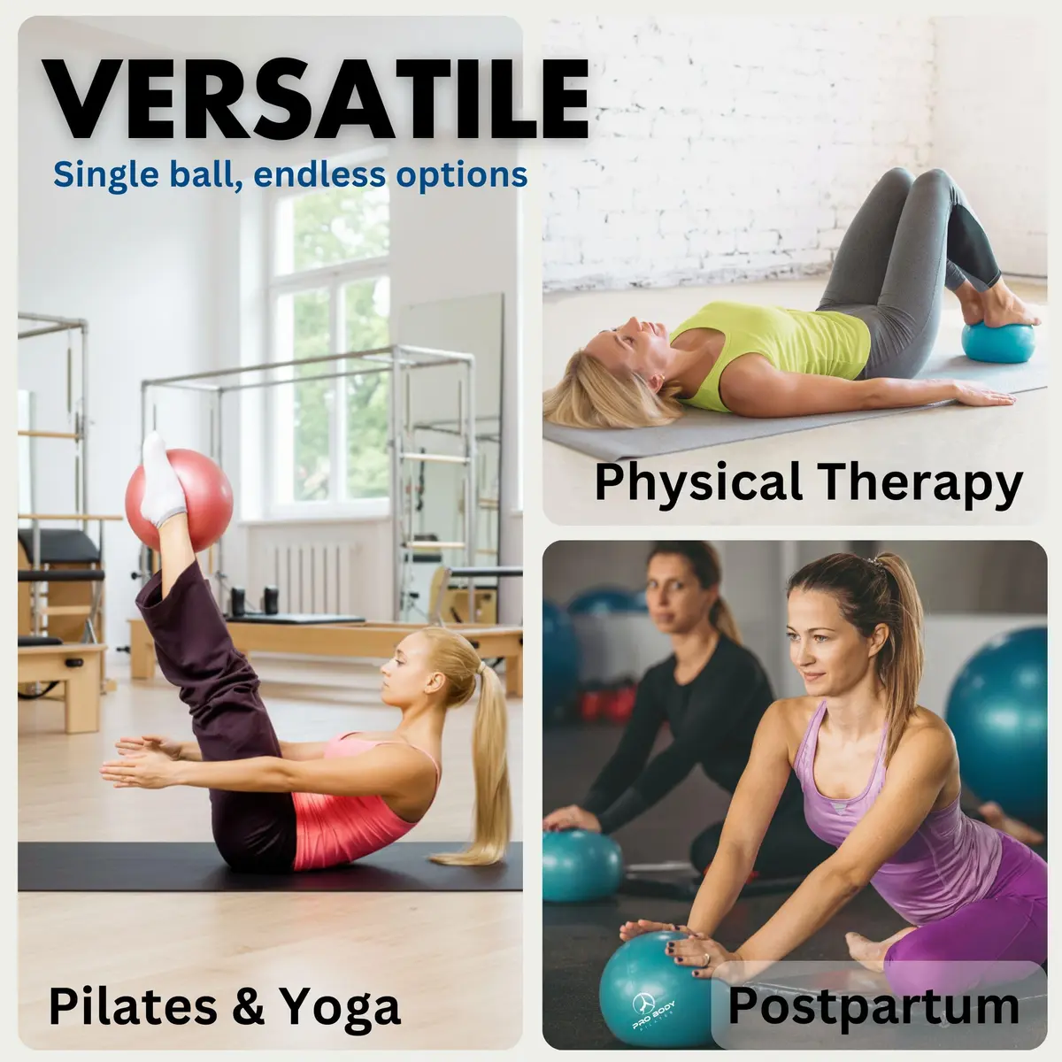 ProBody Pilates Ball Small — 9 Inch Exercise Ball for Core & Rehab, Black | Anti-Burst PVC, Latex-Free - view 4