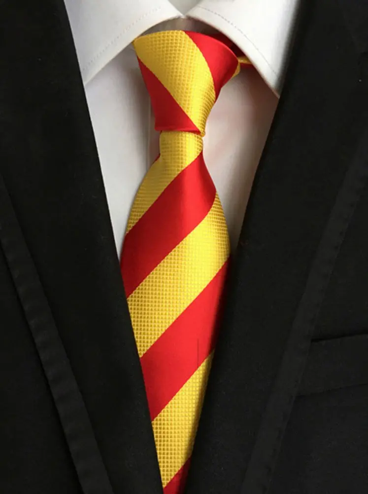 Secdtie Men's Red Yellow Striped Jacquard Woven Silk Tie Formal Necktie | Classic Business & Casual Style - view 2