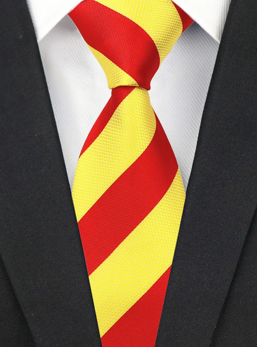 Secdtie Men's Red Yellow Striped Jacquard Woven Silk Tie Formal Necktie | Classic Business & Casual Style - view 3