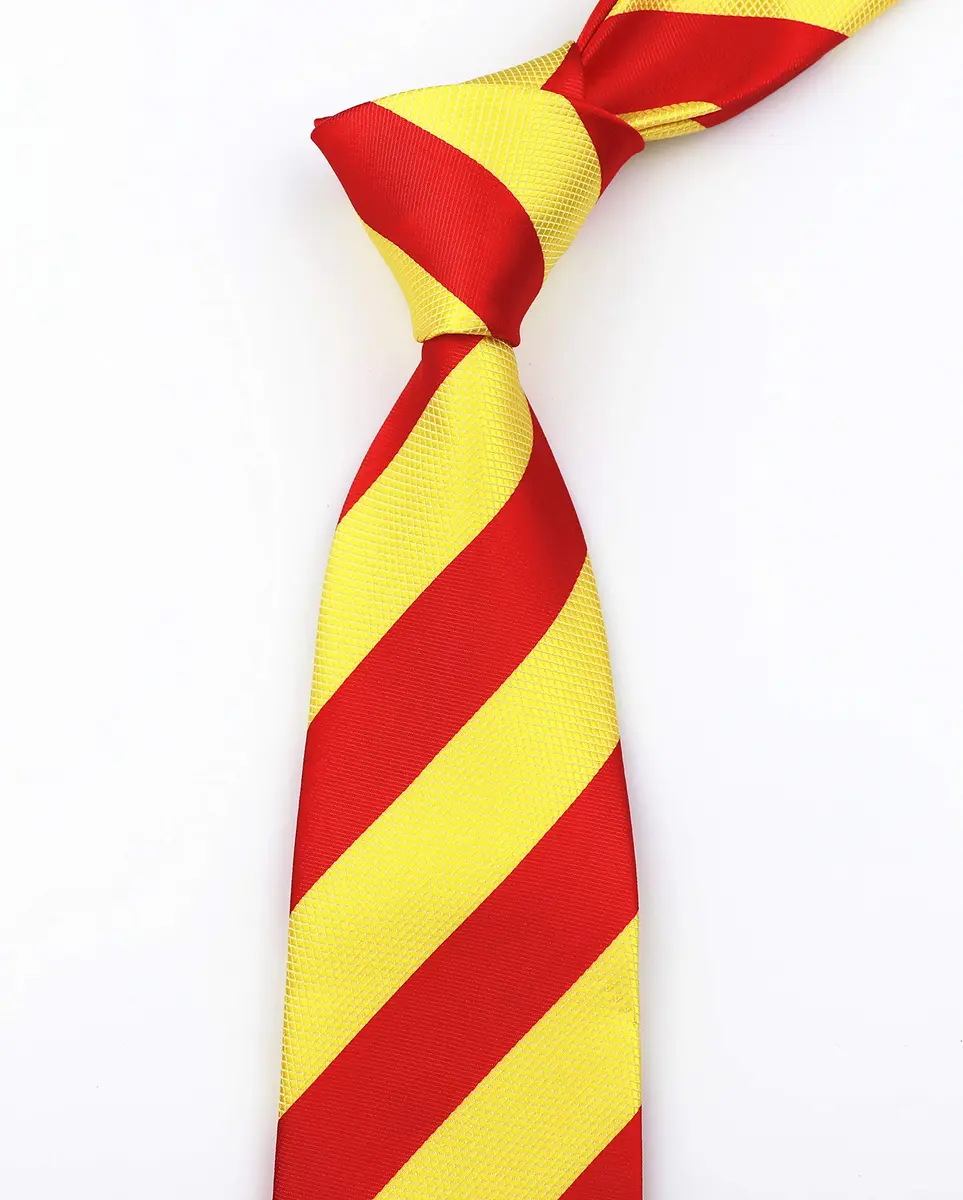 Secdtie Men's Red Yellow Striped Jacquard Woven Silk Tie Formal Necktie | Classic Business & Casual Style - view 4