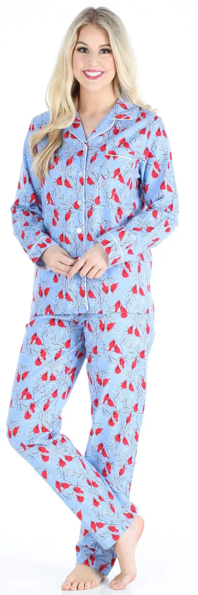 PajamaMania Women's Cotton Flannel Long Sleeve Pajama Set | Relaxed Fit, Notched Collar, Cardinal, Small - view 3