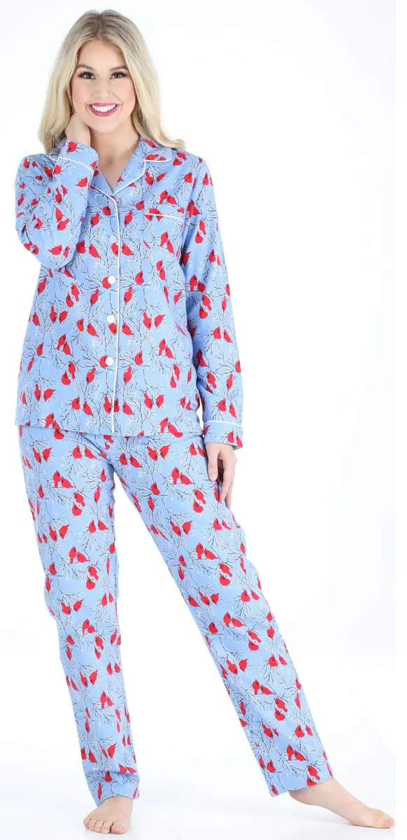 PajamaMania Women's Cotton Flannel Long Sleeve Pajama Set | Relaxed Fit, Notched Collar, Cardinal, Small - view 4