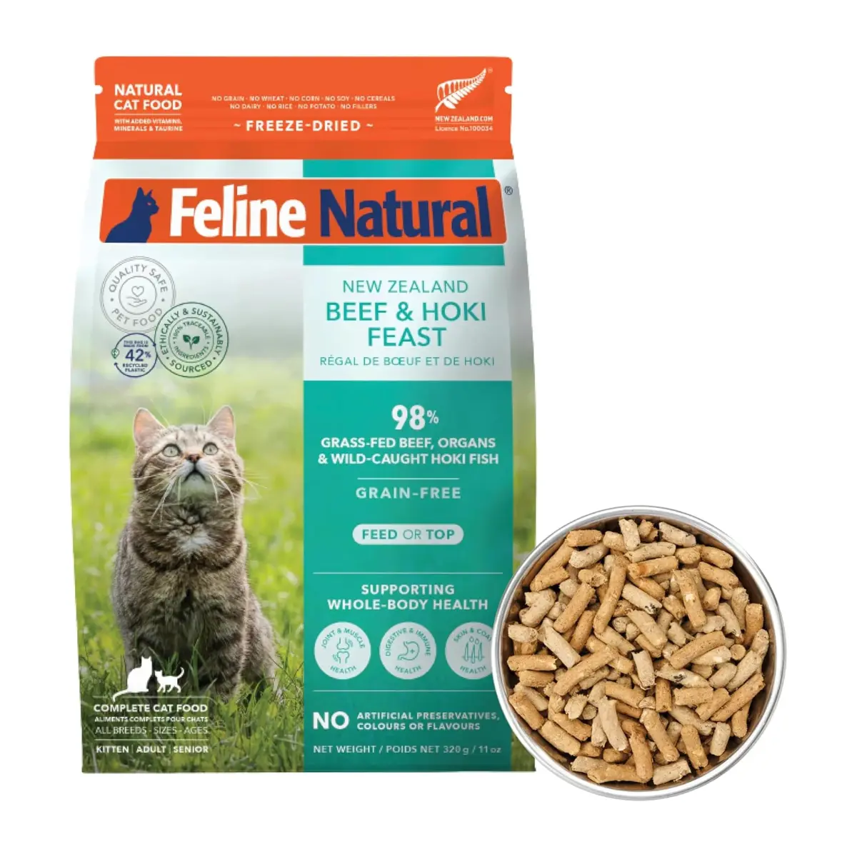 Feline Natural Beef & Hoki Freeze Dried Cat Food 11 oz (312 g) | 98% Meat, Organs & Seafood - main product image