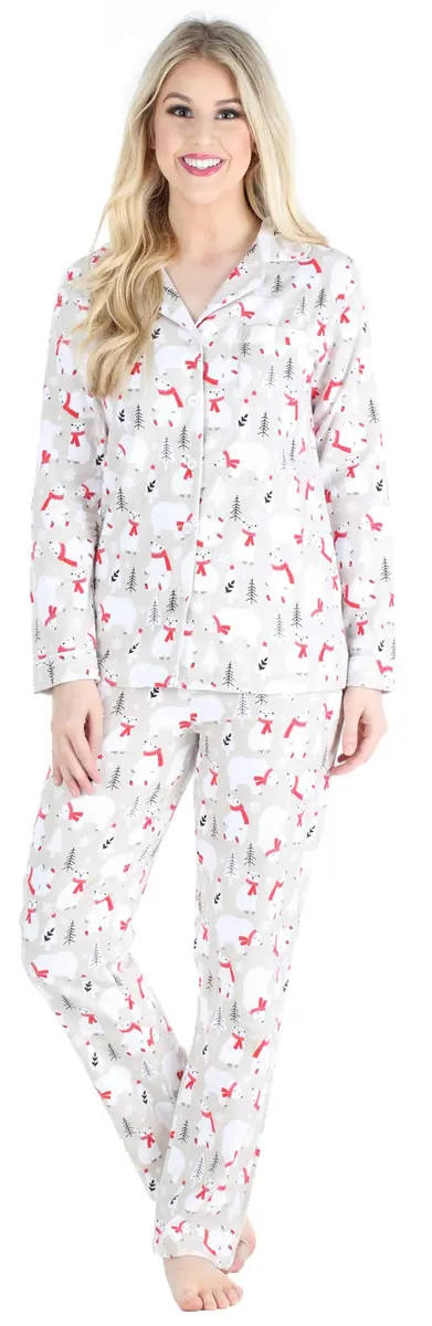 PajamaMania Women's Cotton Flannel Long Sleeve Pajama Set, Polar Bear, 2X | Soft, Warm, Relaxed Fit for Indian Winters - main product image