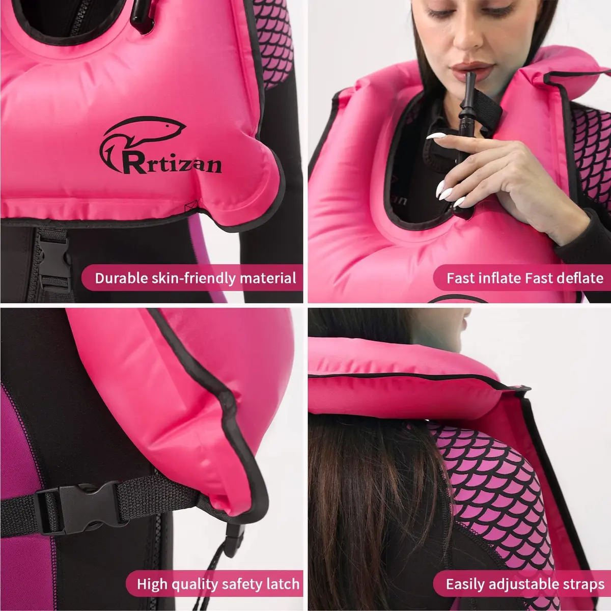 Rrtizan Snorkel Vest One Size Pink | Portable Inflatable Swim Jacket for Adults - view 7
