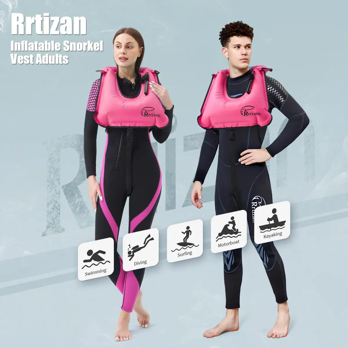Rrtizan Snorkel Vest One Size Pink | Portable Inflatable Swim Jacket for Adults - view 8