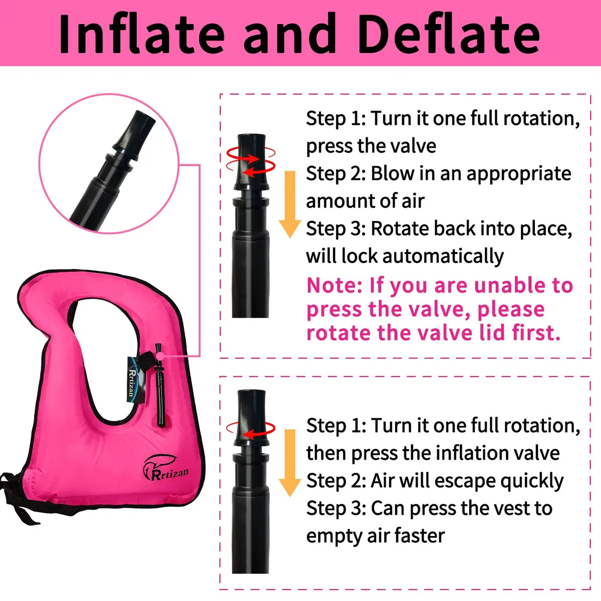 Rrtizan Snorkel Vest One Size Pink | Portable Inflatable Swim Jacket for Adults - view 4