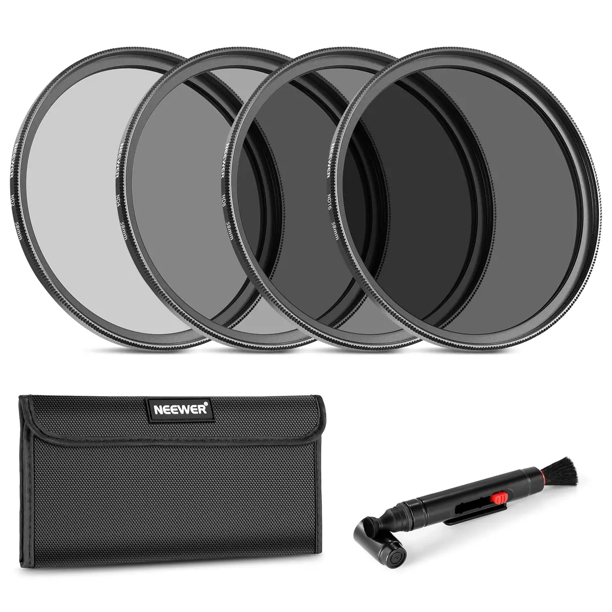NEEWER Fixed ND Filter Kit 58mm ND2 ND4 ND8 ND16 | Neutral Density Filters for Long Exposure - main product image
