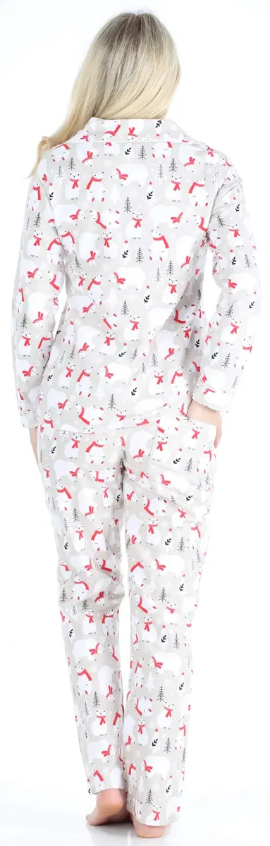 PajamaMania Women's Cotton Flannel Long Sleeve Pajama Set, Polar Bear, Large | Relaxed Fit, Warm & Soft - view 2