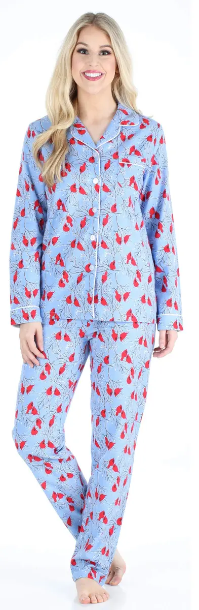 PajamaMania Women's Cotton Flannel Long Sleeve Button-Down Pajamas PJ Set, Cardinal, X-Small | Relaxed Fit, Soft & Warm - main product image