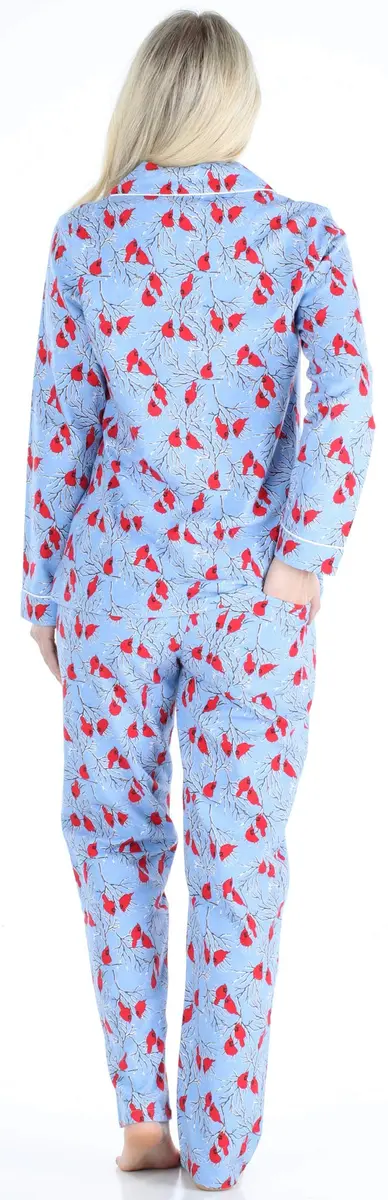 PajamaMania Women's Cotton Flannel Long Sleeve Button-Down Pajamas PJ Set, Cardinal, X-Small | Relaxed Fit, Soft & Warm - view 2