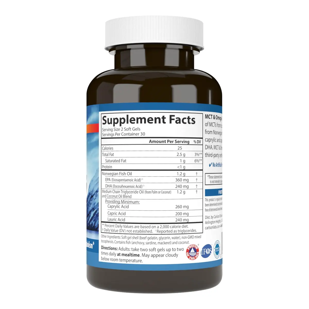 Carlson MCT & Omega-3 Coconut Oil 60 Softgels | Supports Fat Metabolism & Heart Health - view 2