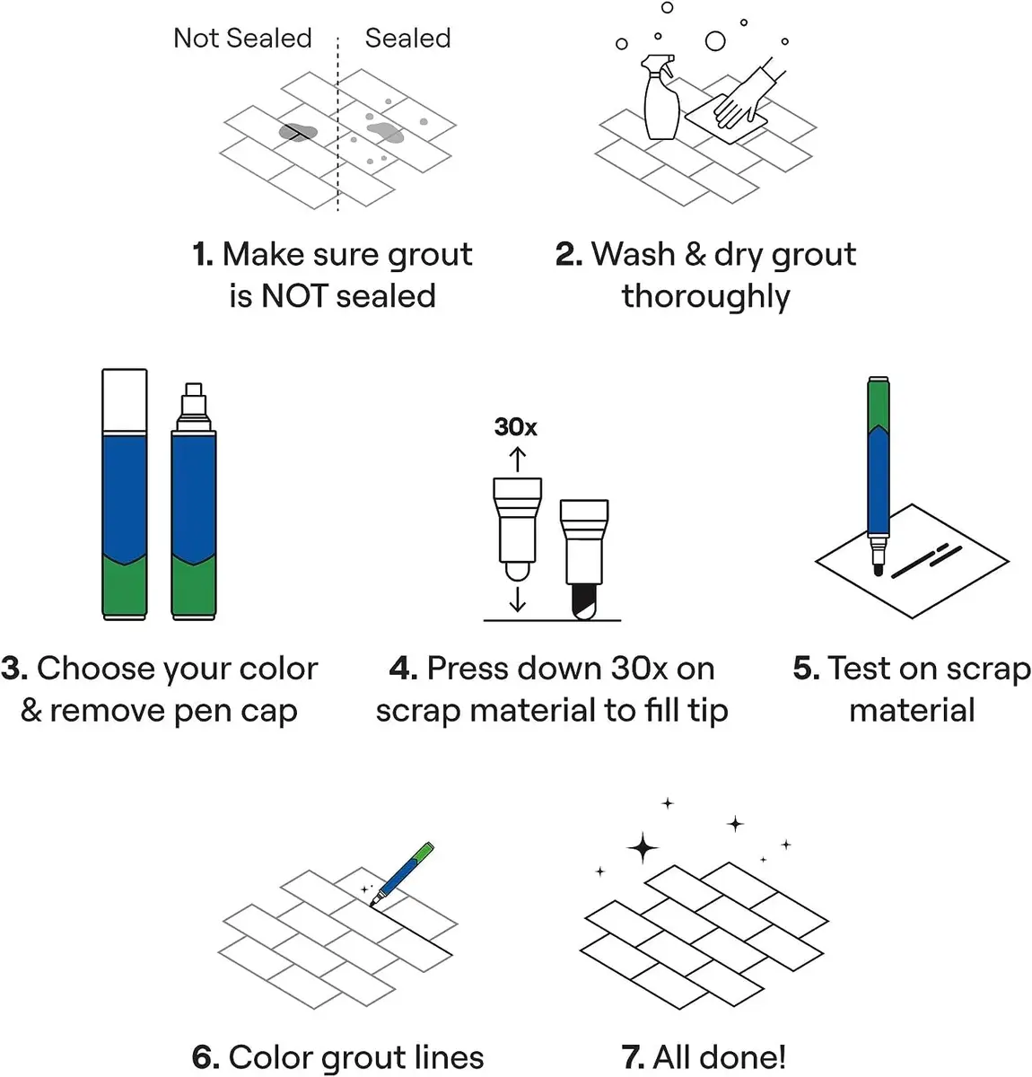Rainbow Chalk Markers Grout Pen Cream Tile Grout Paint Marker Restorer 7mL (0.24 Fl Oz) | Waterproof Grout Line Refresher for Kitchen & Bathroom - view 4