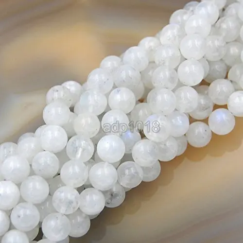 AD Beads Natural White Moonstone Gemstone Beads 6mm | Milky White with Rainbow Flash (15" Strand) - view 5