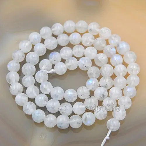 AD Beads Natural White Moonstone Gemstone Beads 6mm | Milky White with Rainbow Flash (15" Strand) - view 7