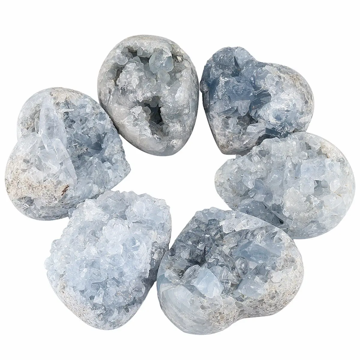 Rockcloud Natural Raw Blue Celestite Mineral Healing Crystal Cluster Geode Irregular Home Decoration Gemstone Specimen Large, 160-220g - view 6