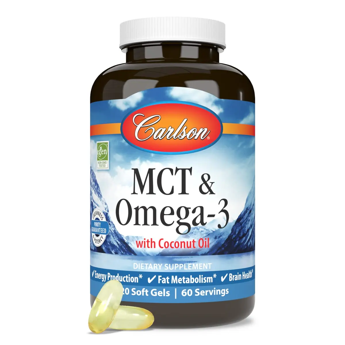 Carlson MCT & Omega-3 Coconut Oil 120 Softgels | Supports Heart & Brain Health - view 5