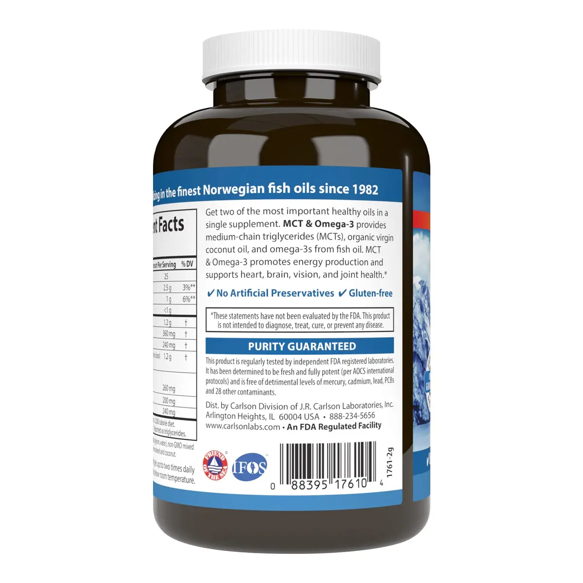 Carlson MCT & Omega-3 Coconut Oil 120 Softgels | Supports Heart & Brain Health - view 3